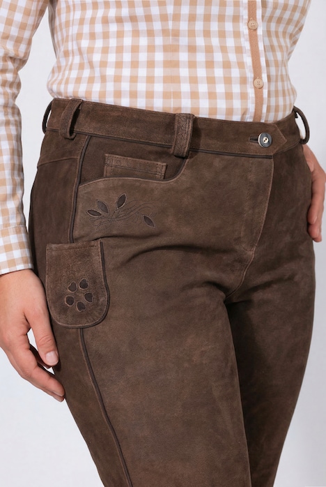 Trachten-Lederhose, Veloursleder, Stickerei