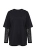 T-Shirt, Oversize Shape, Langarm mit Spitze