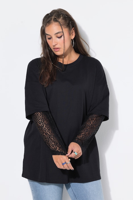 T-Shirt, Oversize Shape, Langarm mit Spitze
