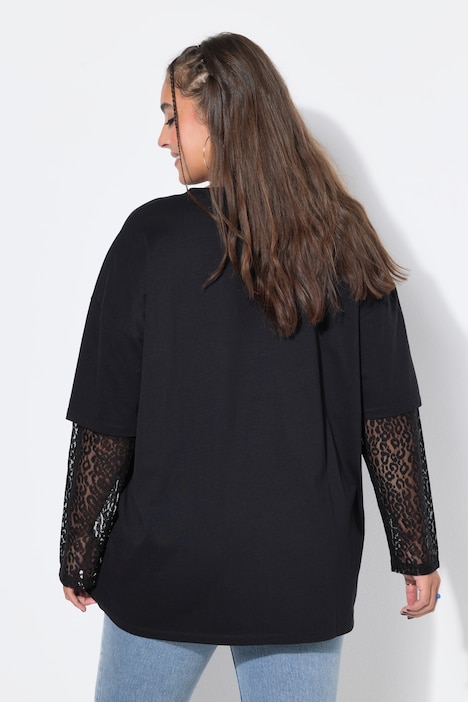 T-Shirt, Oversize Shape, Langarm mit Spitze