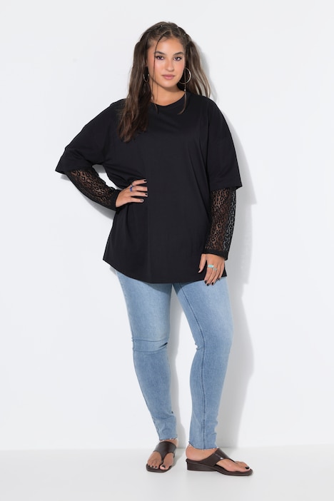 T-Shirt, Oversize Shape, Langarm mit Spitze