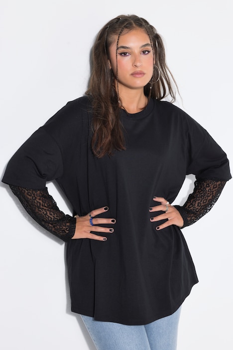 T-Shirt, Oversize Shape, Langarm mit Spitze