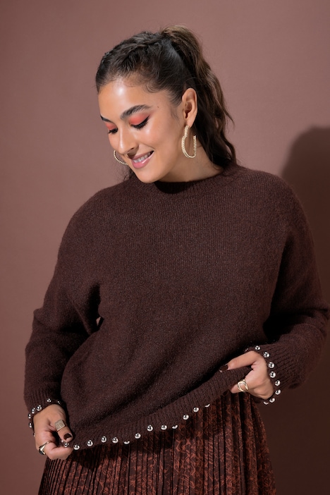 Pullover, Straight Shape, Perlennieten