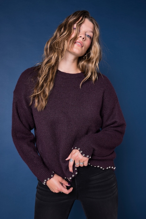Pullover, Straight Shape, Perlennieten