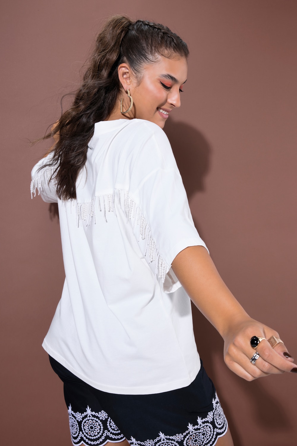 T-shirt, oversized model, franjes van kraaltjes