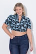 Dirndl blouse, bloemen, opstaande kraag, V-hals, korte mouwen