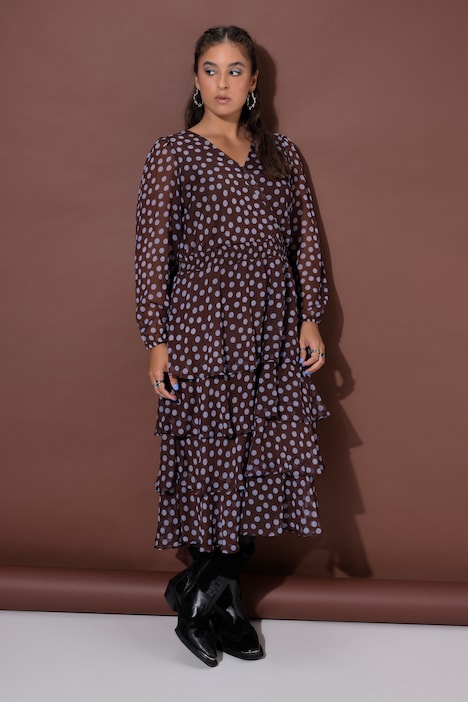 Midi-jurk, comfortabel model, chiffon, stippen