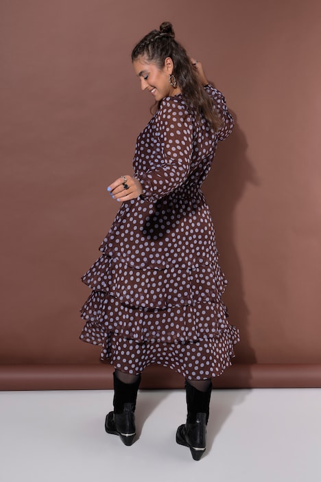 Midi-jurk, comfortabel model, chiffon, stippen