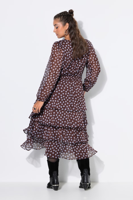 Midi-jurk, comfortabel model, chiffon, stippen