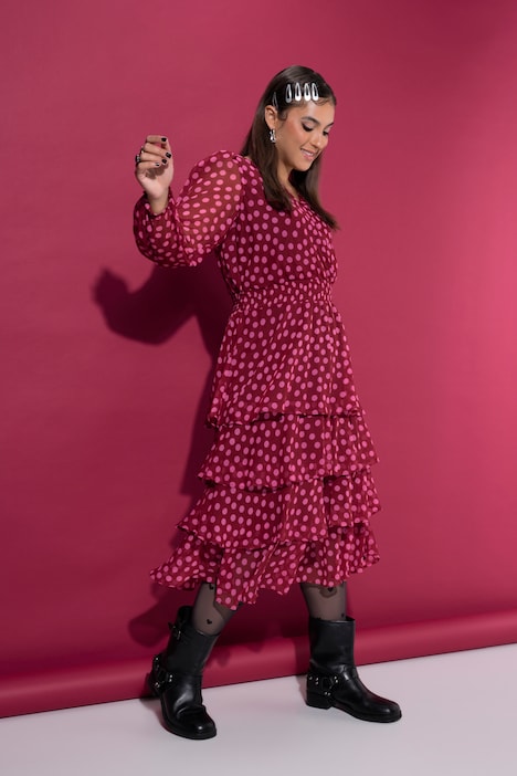 Midi-jurk, comfortabel model, chiffon, stippen
