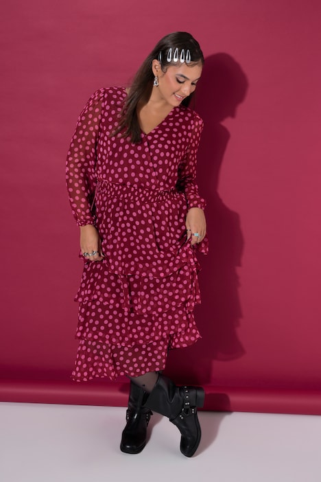 Midi-jurk, comfortabel model, chiffon, stippen