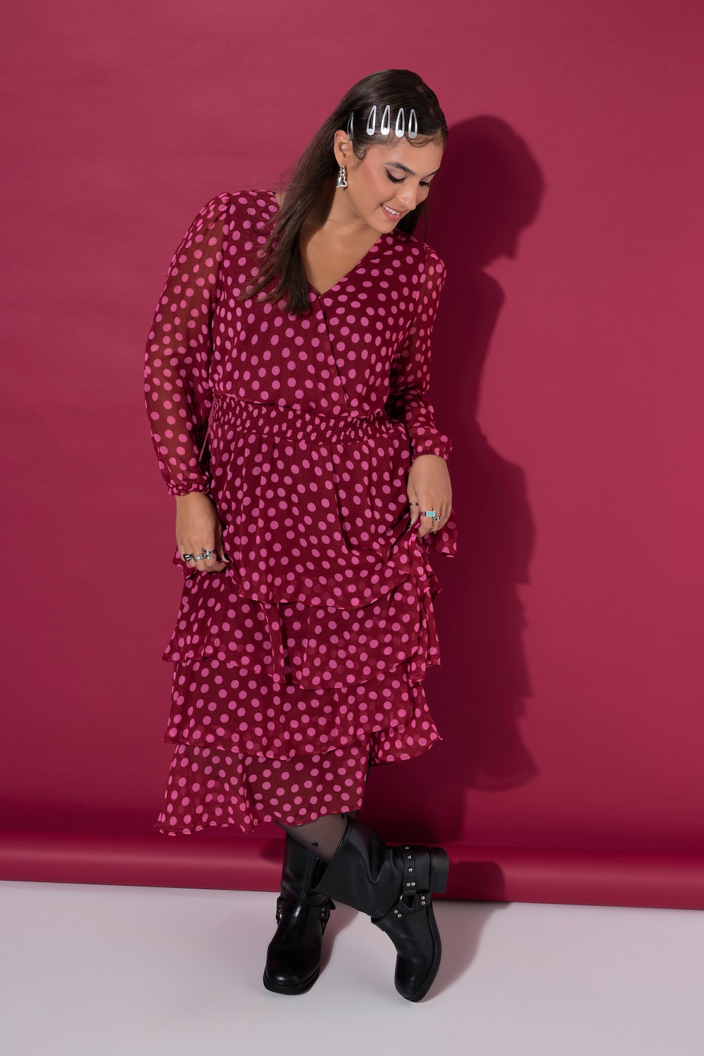Midikleid, bequemer Shape, Chiffon, Dots
