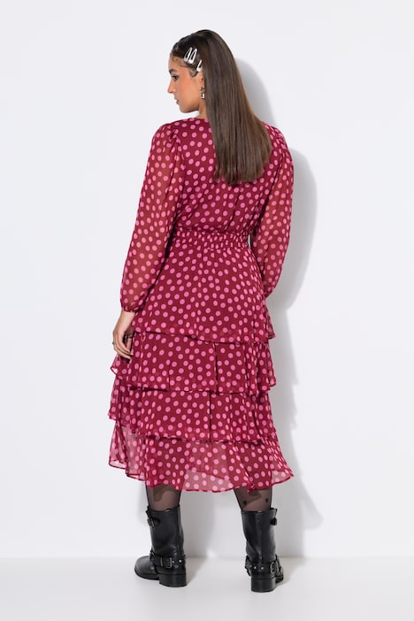 Midi-jurk, comfortabel model, chiffon, stippen