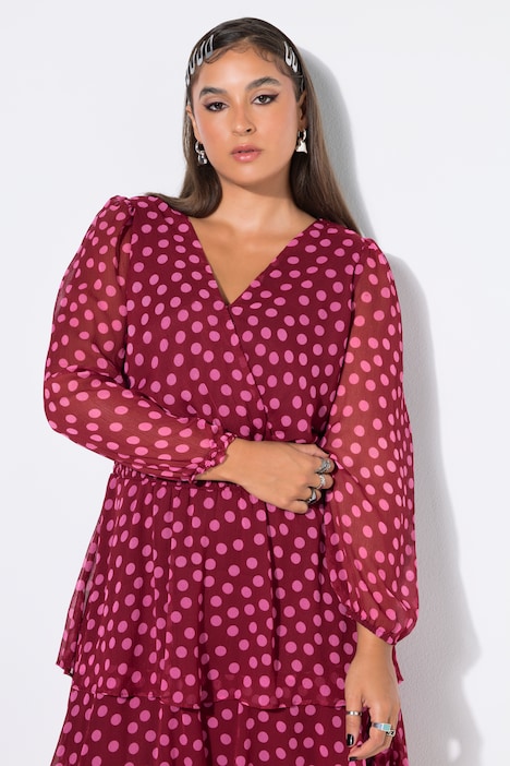 Midi-jurk, comfortabel model, chiffon, stippen