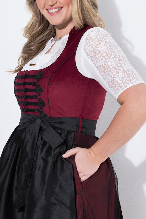 Dirndl, Schnürung, Spitze, Carré-Ausschnitt, ärmellos