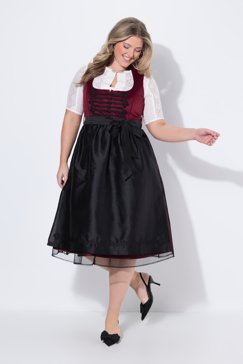 Dirndl, Schnürung, Spitze, Carré-Ausschnitt, ärmellos