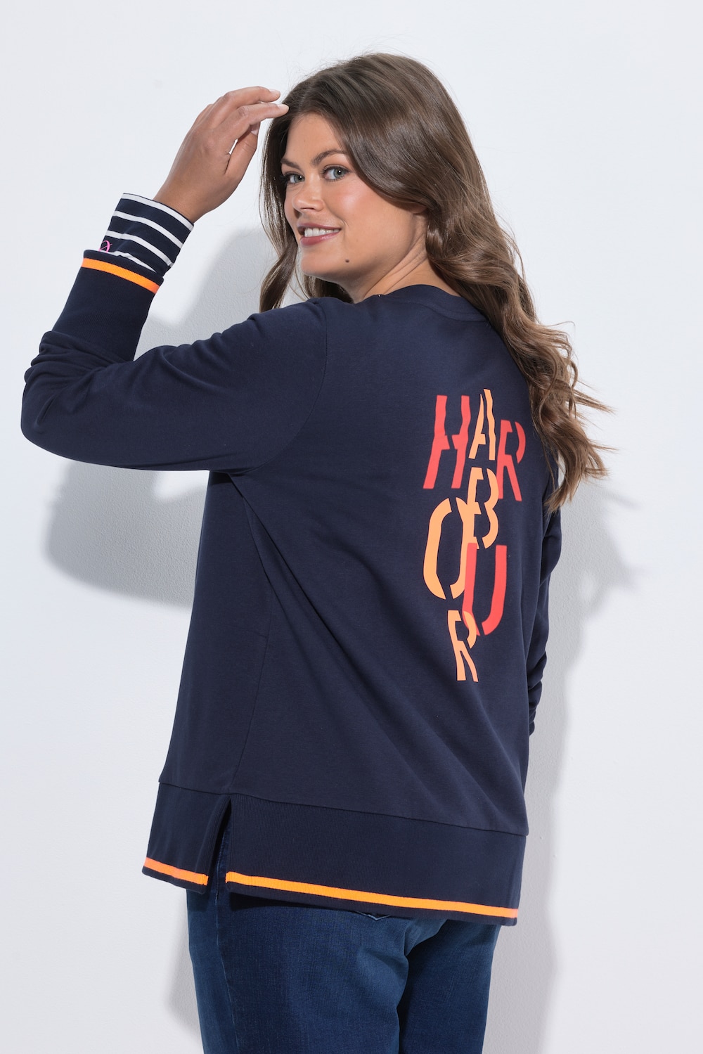 Sweatshirt, V-Ausschnitt, Langarm, Rückenprint, OEKO-TEX MIG