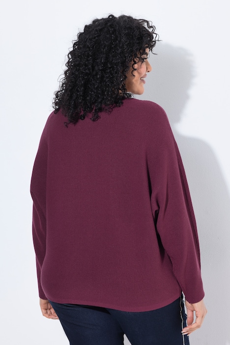 Pullover, Querripp, Rundhals, Fledermaus-Langarm