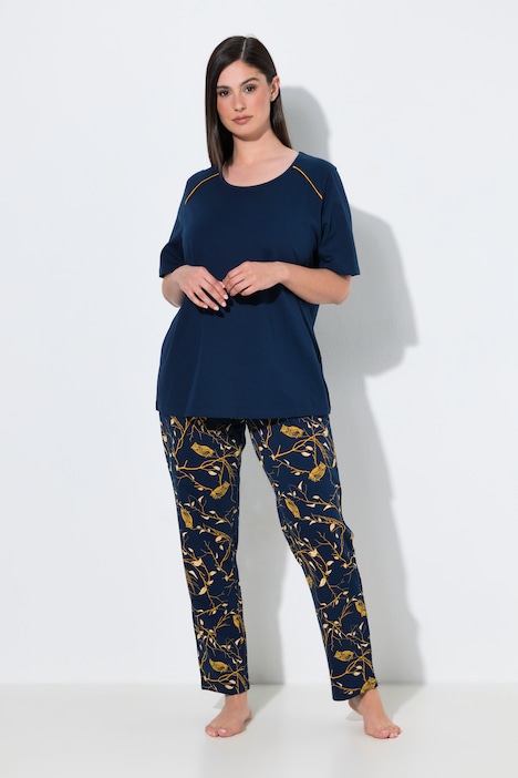 Pyjama, gemusterte Hose, Rundhals, Halbarm