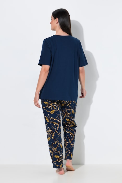 Pyjama, gemusterte Hose, Rundhals, Halbarm