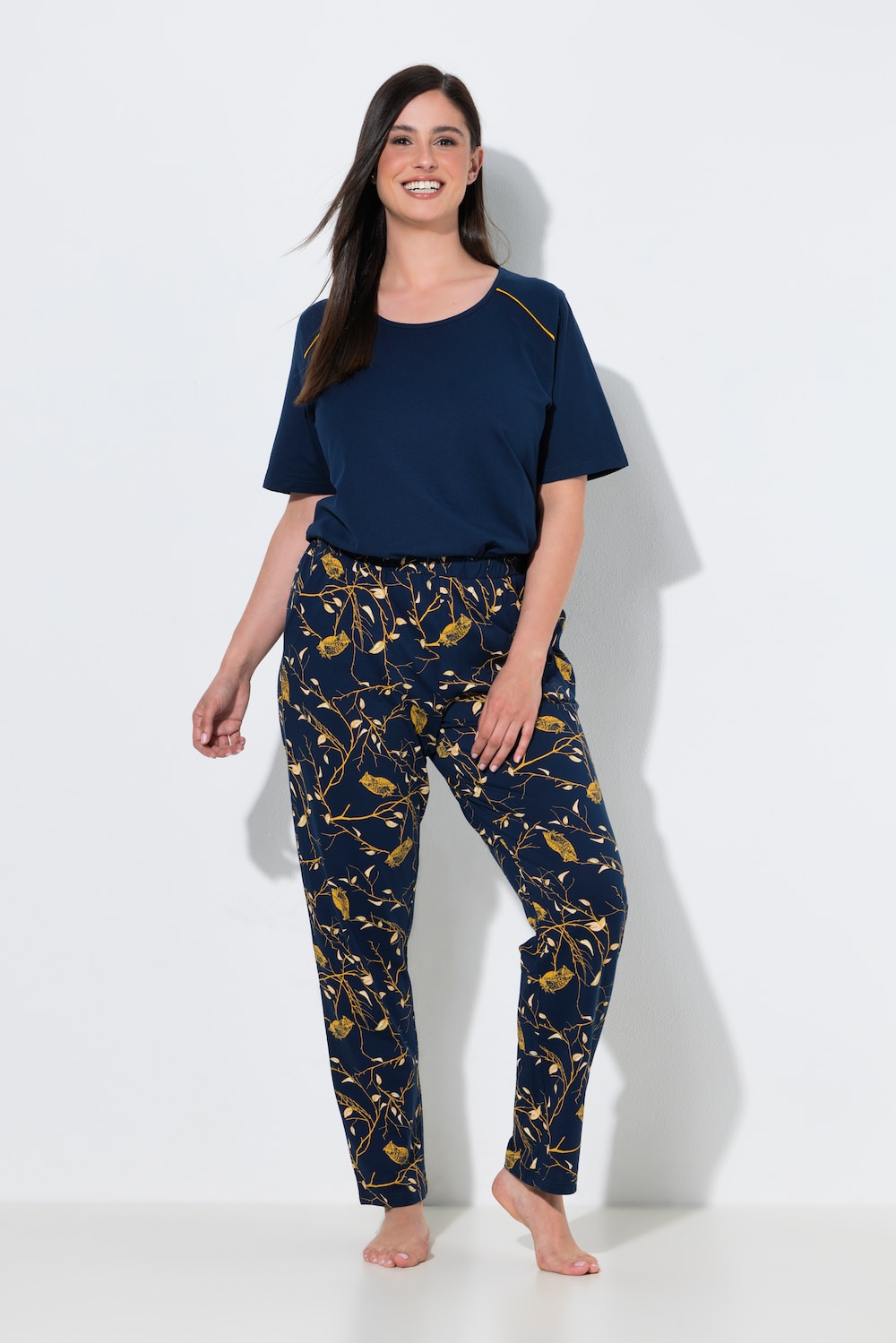 Pyjama, gemusterte Hose, Rundhals, Halbarm