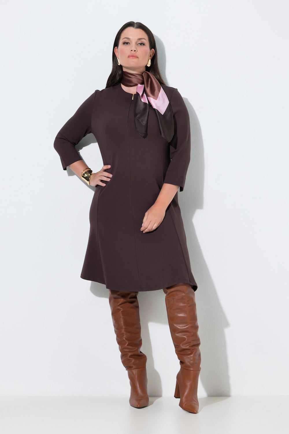 Punto-Kleid, Rundhals, 3/4-Arm, Reißverschlusstaschen