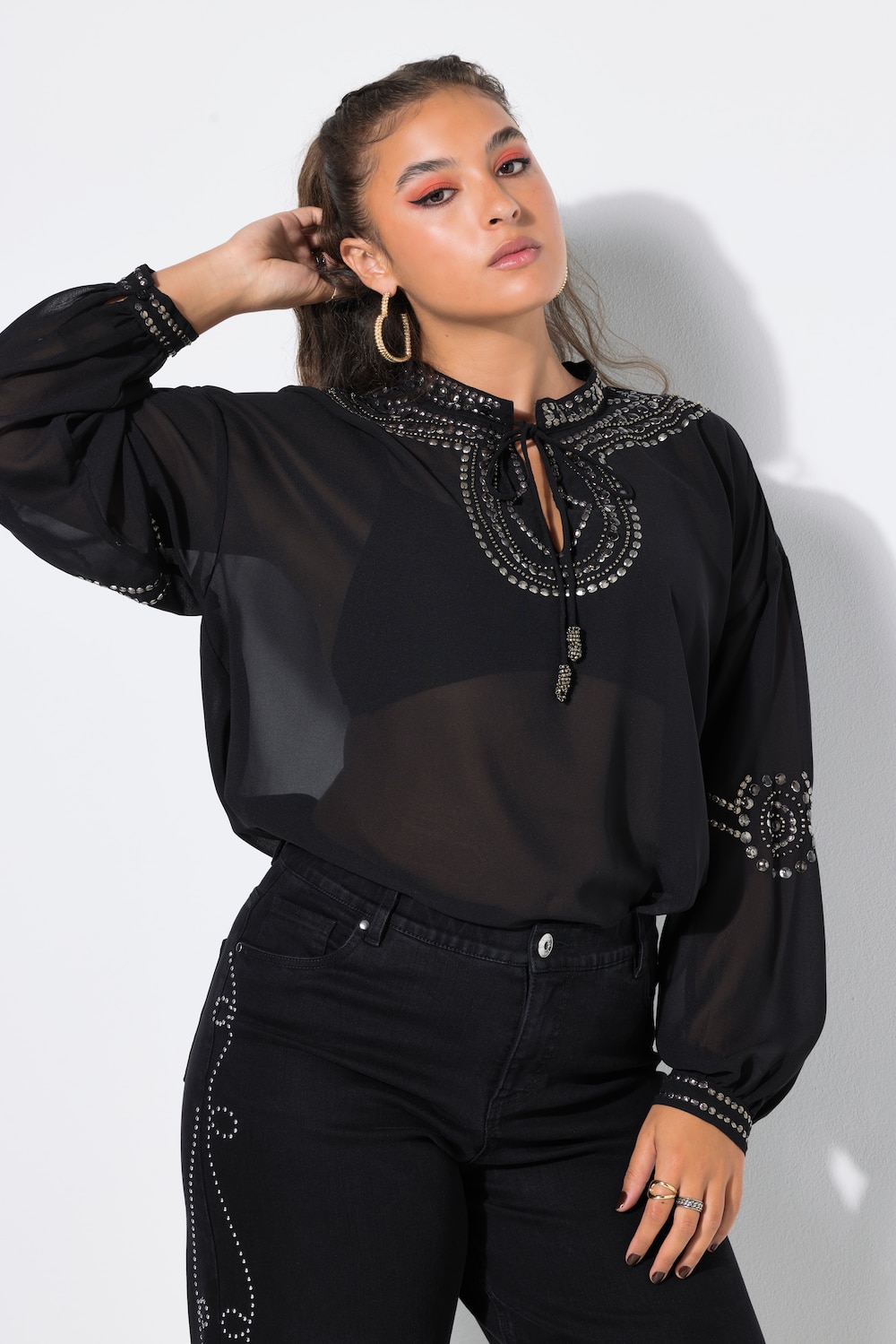 Tunika, bequemer Shape, Ziernieten