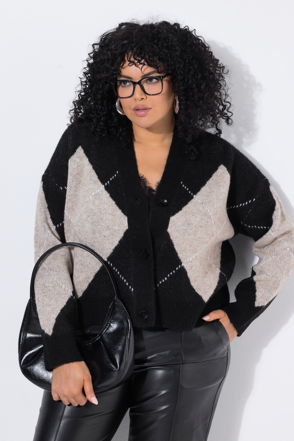 Strickjacke, Argyle-Muster, V-Ausschnitt, Langarm