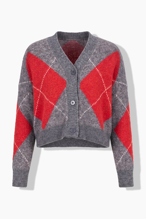 Strickjacke, Argyle-Muster, V-Ausschnitt, Langarm