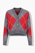 Strickjacke, Argyle-Muster, V-Ausschnitt, Langarm
