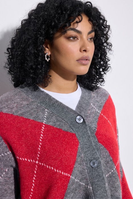 Strickjacke, Argyle-Muster, V-Ausschnitt, Langarm