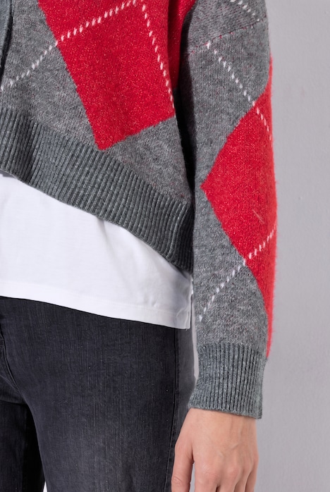 Strickjacke, Argyle-Muster, V-Ausschnitt, Langarm