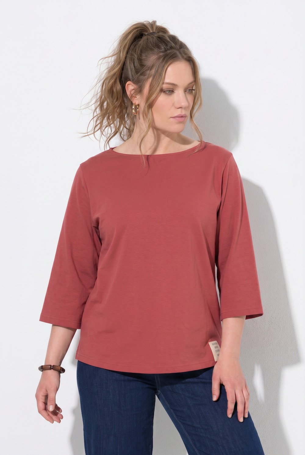 Shirt, U-Boot-Ausschnitt, 3/4-Arm, Biobaumwolle
