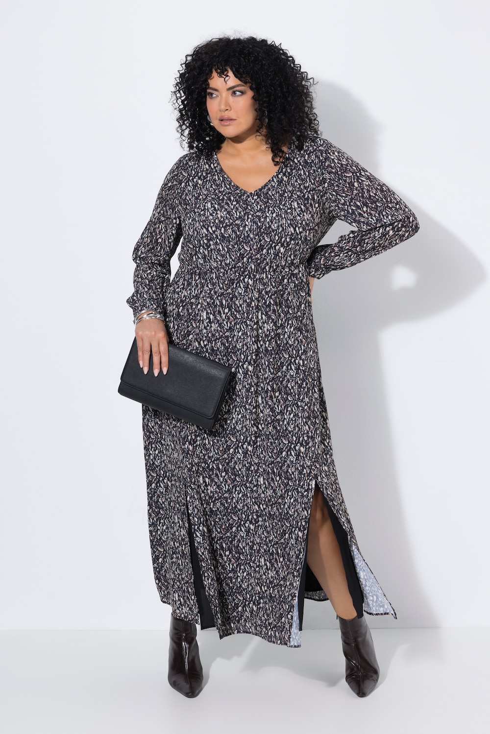 Maxikleid, A-Linie, V-Ausschnitt, Langarm