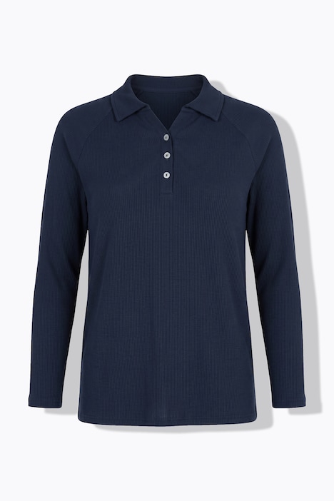Poloshirt, Rippjersey, Polokragen, Langarm, Biobaumwolle