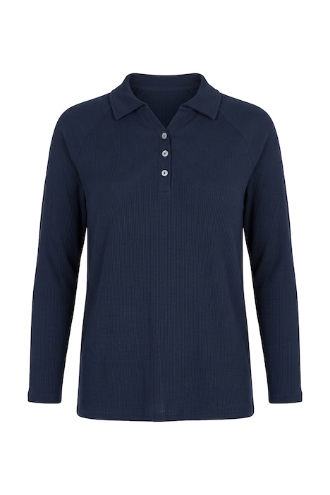 Poloshirt, Rippjersey, Polokragen, Langarm, Biobaumwolle
