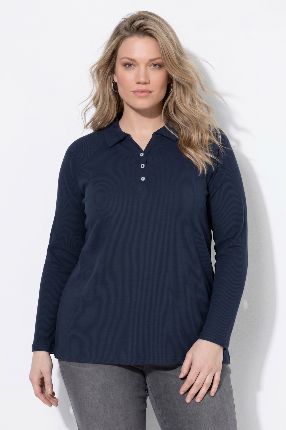 Poloshirt, Rippjersey, Polokragen, Langarm, Biobaumwolle
