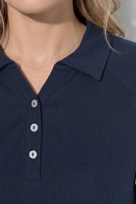 Poloshirt, Rippjersey, Polokragen, Langarm, Biobaumwolle