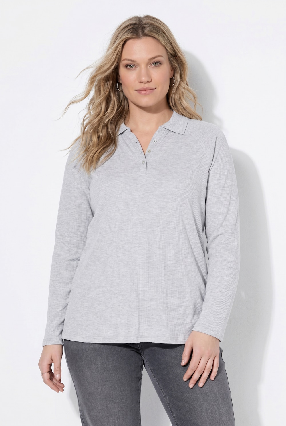 Poloshirt, Rippjersey, Polokragen, Langarm, Biobaumwolle