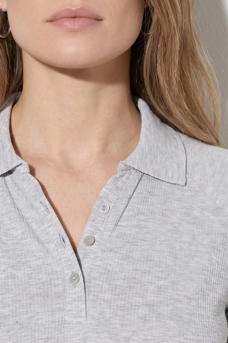 Poloshirt, Rippjersey, Polokragen, Langarm, Biobaumwolle