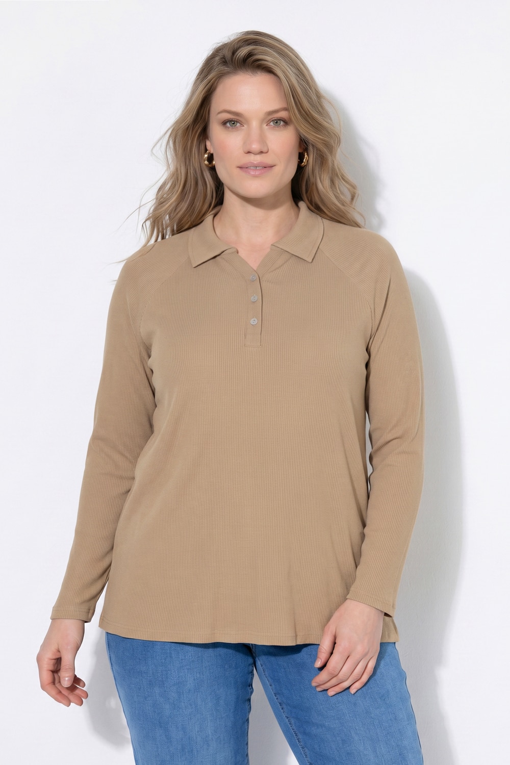 Poloshirt, Rippjersey, Polokragen, Langarm, Biobaumwolle