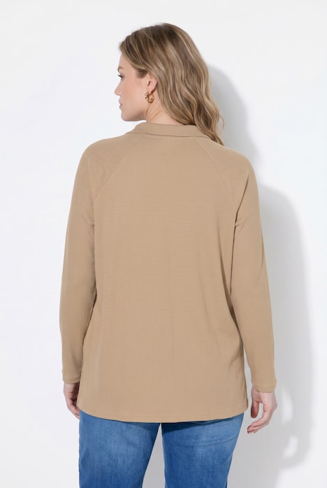 Poloshirt, Rippjersey, Polokragen, Langarm, Biobaumwolle