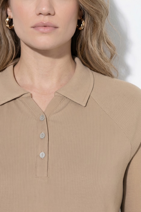 Poloshirt, Rippjersey, Polokragen, Langarm, Biobaumwolle