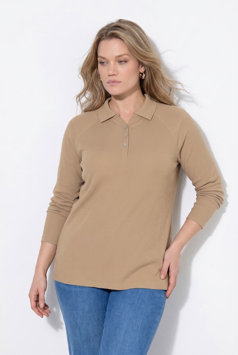 Poloshirt, Rippjersey, Polokragen, Langarm, Biobaumwolle