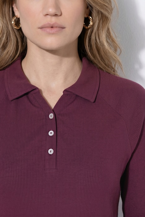 Poloshirt, Rippjersey, Polokragen, Langarm, Biobaumwolle
