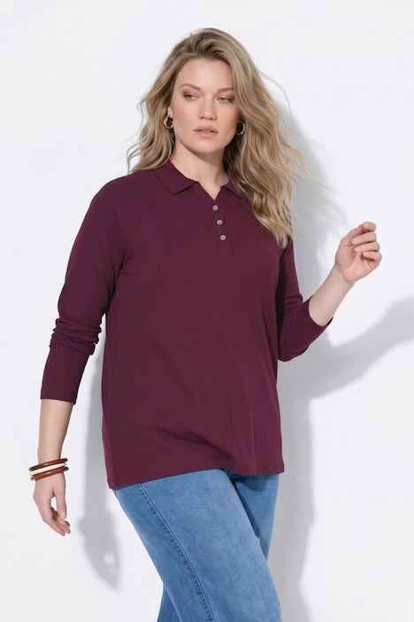 Poloshirt, Rippjersey, Polokragen, Langarm, Biobaumwolle