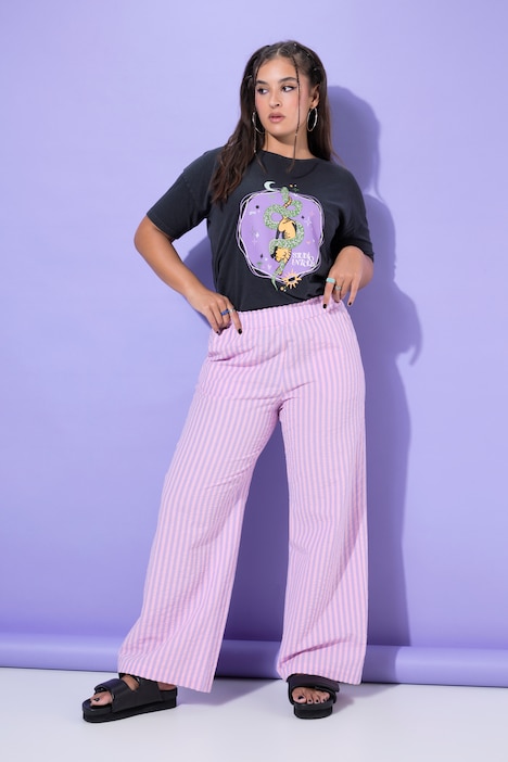 Hose, wide Legs, Seersucker, Streifen