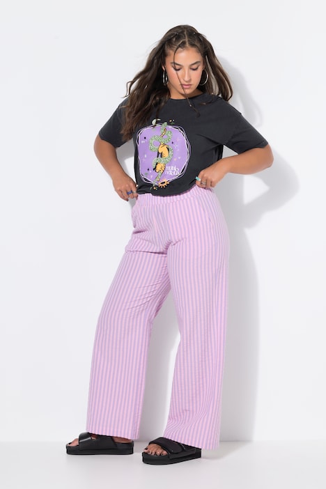 Hose, wide Legs, Seersucker, Streifen