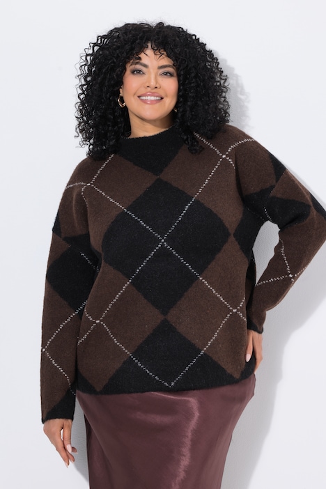 Pullover, Argyle-Muster, Stehkragen, Langarm