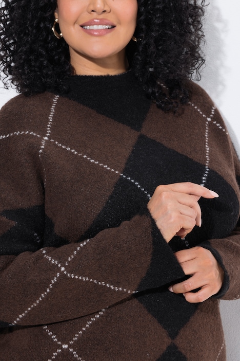 Pullover, Argyle-Muster, Stehkragen, Langarm